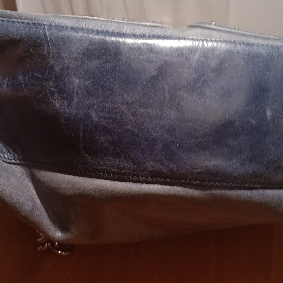 Badgley Mischka American Glamour Stylish Blue Handbag with Chain Detail Leather - Picture 6 of 11